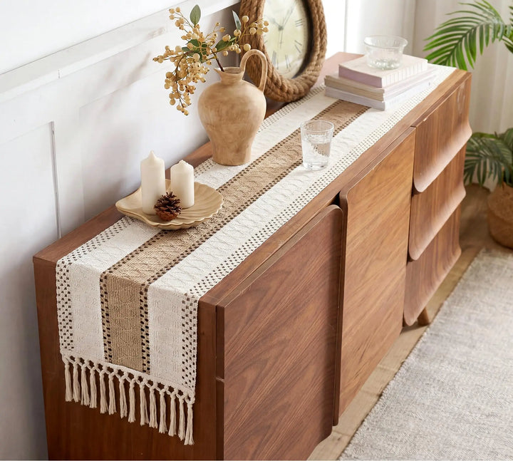 FEXIA Boho Table Runner, 12x72 Rustic with Tassels