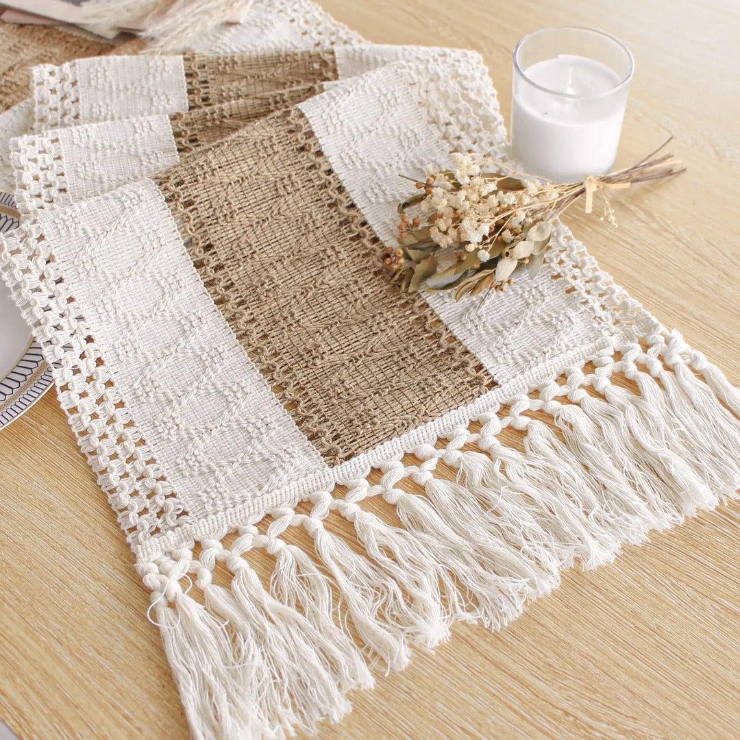 FEXIA Boho Table Runner, 12x72 Rustic with Tassels