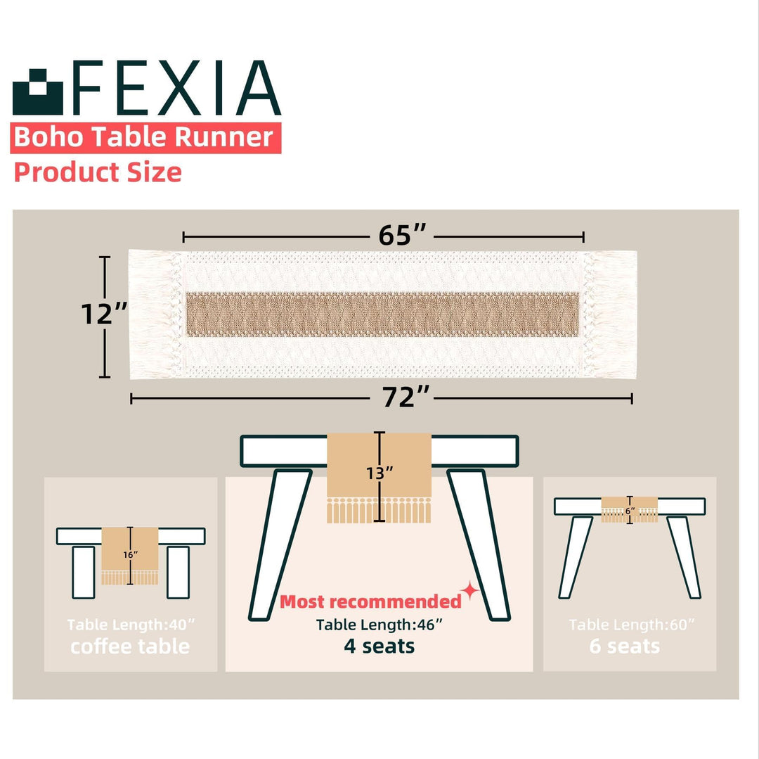 FEXIA Boho Table Runner, 12x72 Rustic with Tassels 