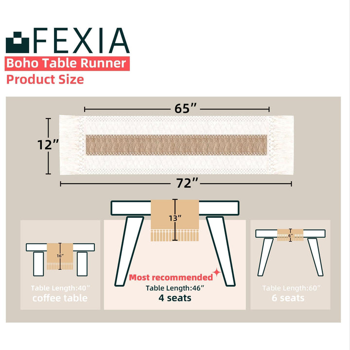 FEXIA Boho Table Runner, 12x72 Rustic with Tassels 