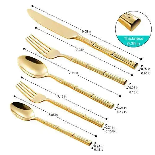 FLATASY Flatware, Bamboo Pattern Gold Stainless Steel Silverware 20-PC Set