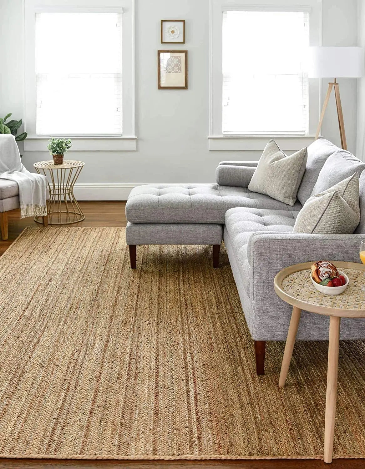 FRELISH DECOR Handwoven Jute Area Rug - 8x10 Feet Natural Yarn - Rustic Vintage Beige Braided Reversible Rectangular Rug - Natural 