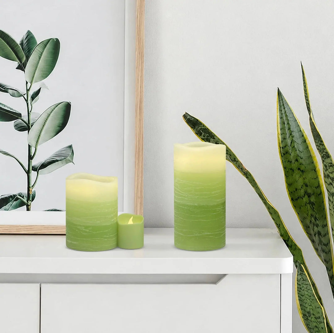 FURORA LIGHTING Green Ombre LED Candles, 8-Pack Set with Remote &amp; Timer