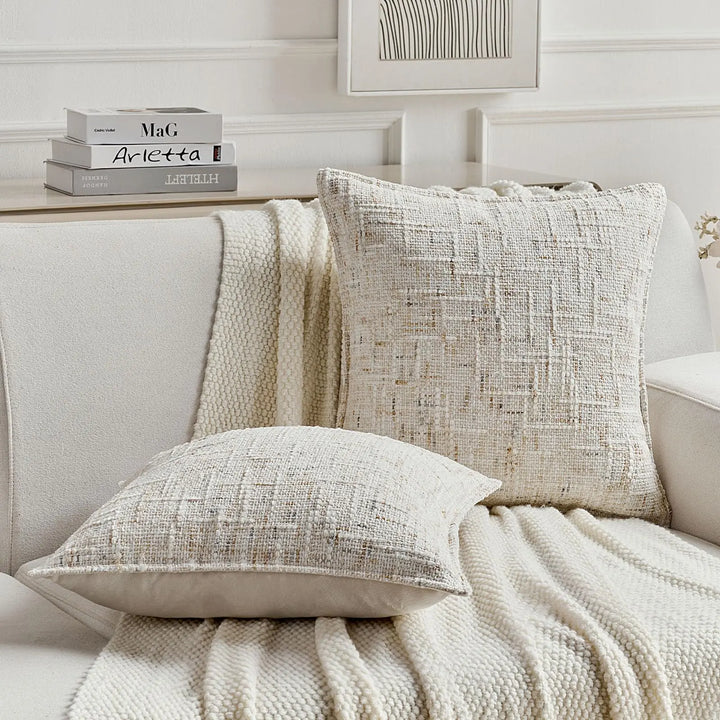 FUTEI Pack of 2 Tweed Chenille Throw Pillow Covers 18x18 Inch, Cream