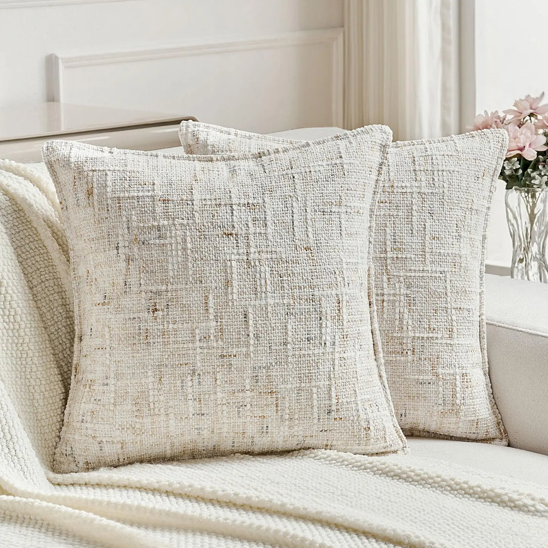 FUTEI Pack of 2 Tweed Chenille Throw Pillow Covers 18x18 Inch, Cream