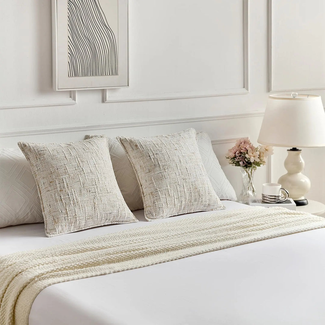 FUTEI Pack of 2 Tweed Chenille Throw Pillow Covers 18x18 Inch, Cream