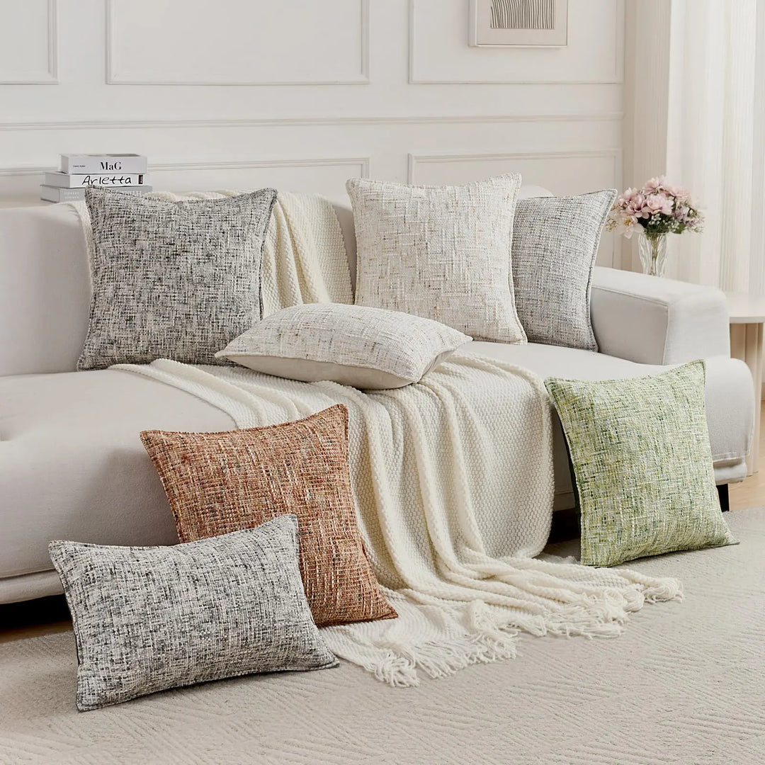 FUTEI Pack of 2 Tweed Chenille Throw Pillow Covers 18x18 Inch, Cream