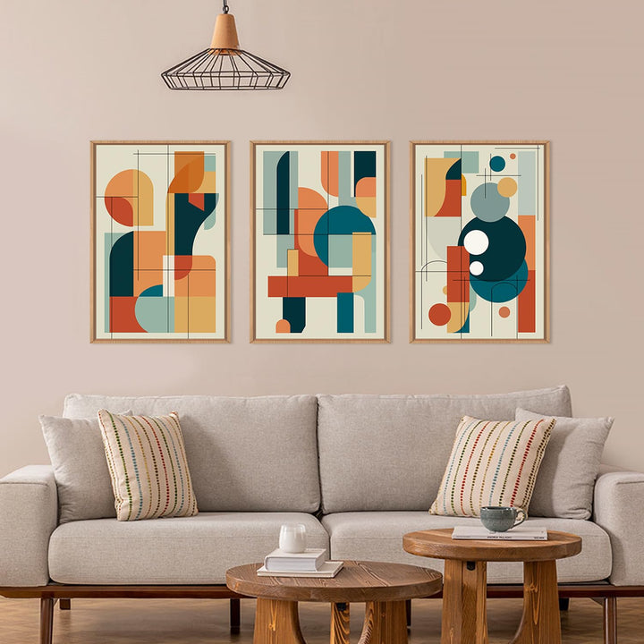 FWIEXA Mid Century Modern Wall Art Set Framed, Modern Canvas Art Wall Decor, Large Abstract Wall Painting, 3 Piece 16x24 Inches Artwork for Living Room, Bedroom, Office 