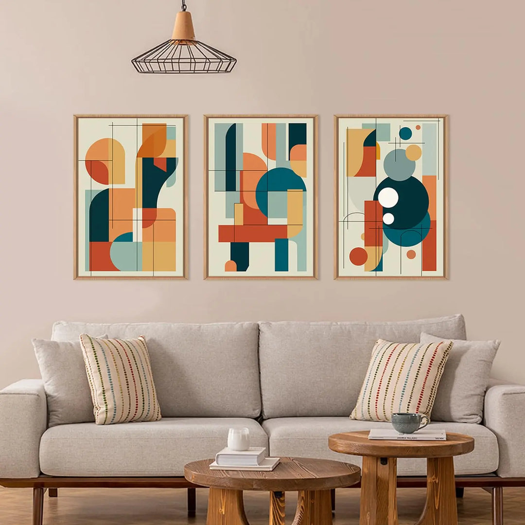 FWIEXA Mid Century Modern Wall Art Set Framed, Modern Canvas Art Wall Decor, Large Abstract Wall Painting, 3 Piece 16x24 Inches Artwork for Living Room, Bedroom, Office