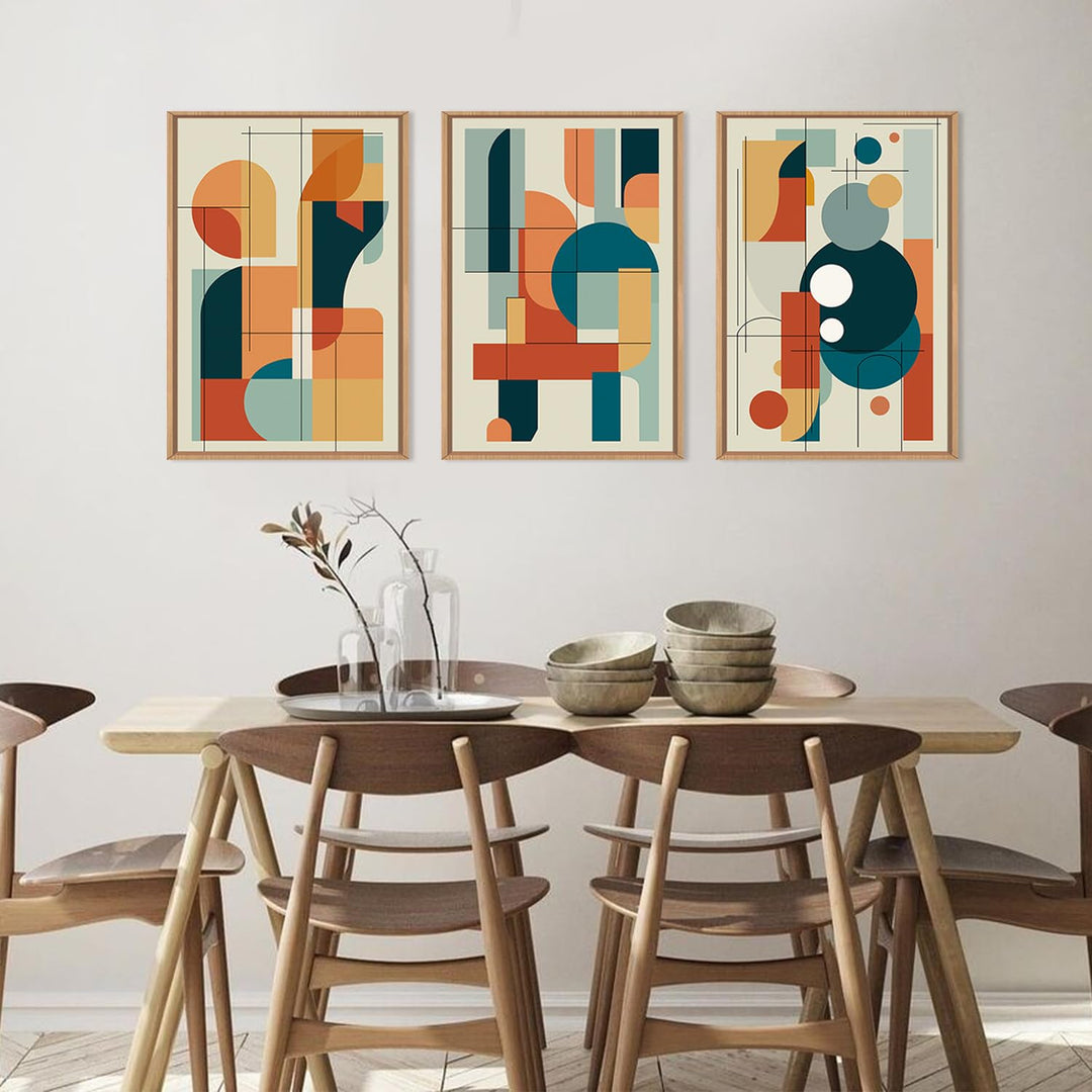 FWIEXA Mid Century Modern Wall Art Set Framed, Modern Canvas Art Wall Decor, Large Abstract Wall Painting, 3 Piece 16x24 Inches Artwork for Living Room, Bedroom, Office 