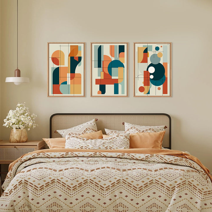 FWIEXA Mid Century Modern Wall Art Set Framed, Modern Canvas Art Wall Decor, Large Abstract Wall Painting, 3 Piece 16x24 Inches Artwork for Living Room, Bedroom, Office 