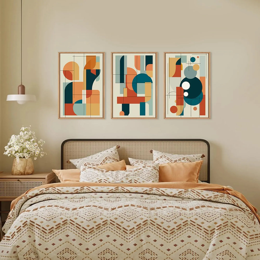 FWIEXA Mid Century Modern Wall Art Set Framed, Modern Canvas Art Wall Decor, Large Abstract Wall Painting, 3 Piece 16x24 Inches Artwork for Living Room, Bedroom, Office