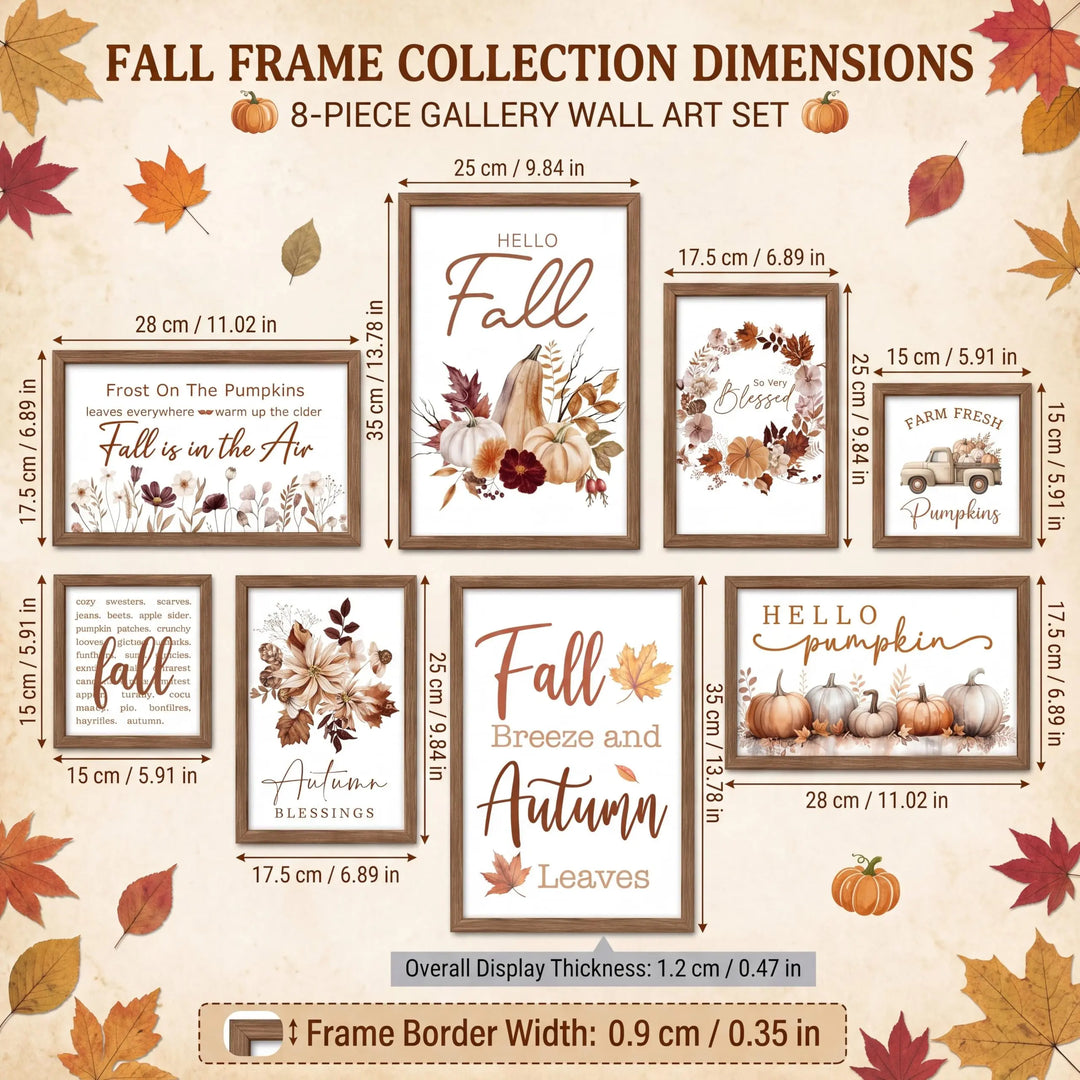 Faccito 8 Set Fall Wall Art Decor, Farmhouse, Hello Fall Pumpkin, Wooden