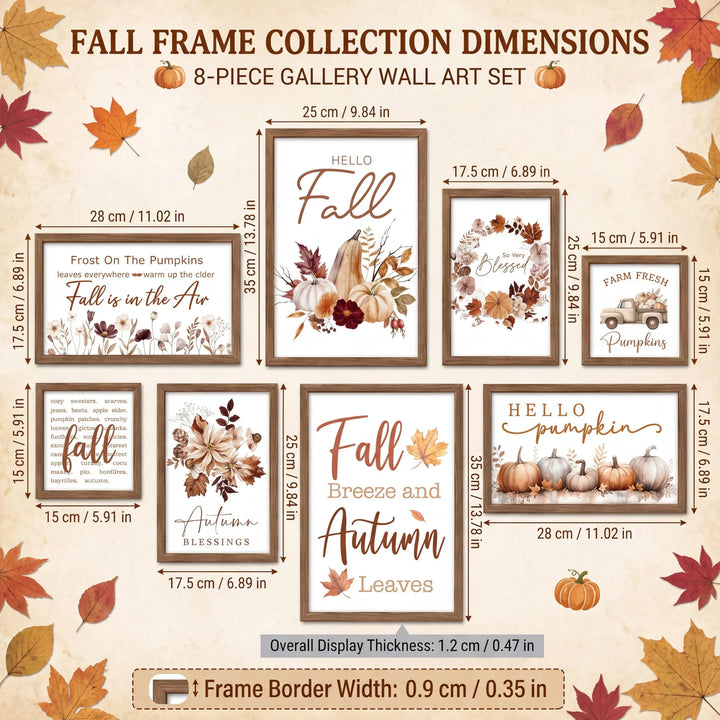 Faccito 8 Set Fall Wall Art Decor, Farmhouse, Hello Fall Pumpkin, Wooden