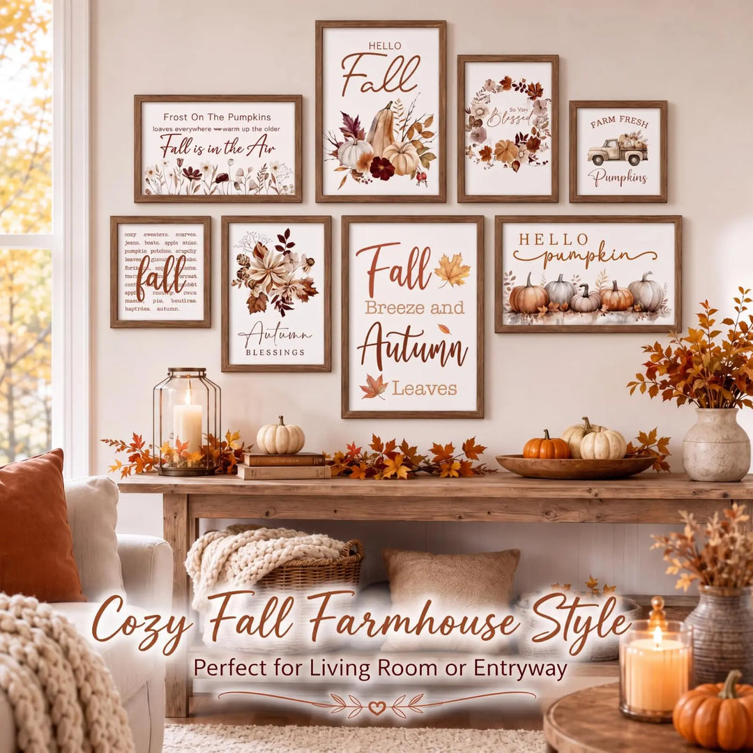 Faccito 8 Set Fall Wall Art Decor, Farmhouse, Hello Fall Pumpkin, Wooden