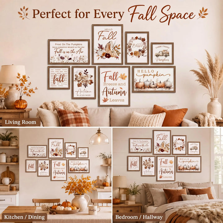 Faccito 8 Set Fall Wall Art Decor, Farmhouse, Hello Fall Pumpkin, Wooden