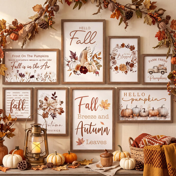 Faccito 8 Set Fall Wall Art Decor, Farmhouse, Hello Fall Pumpkin, Wooden