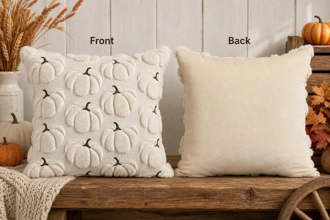 Fall Pillow Covers 18x18, Set of 2, Beige Pumpkin Decorations for Home