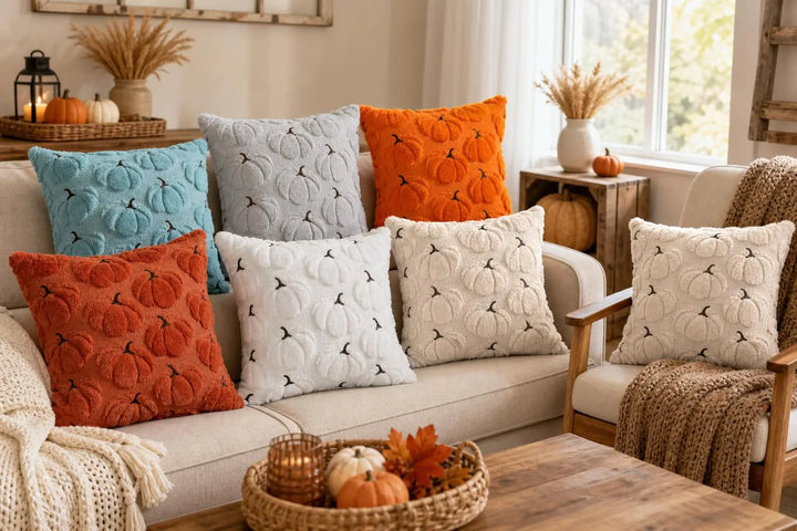 Fall Pillow Covers 18x18, Set of 2, Beige Pumpkin Decorations for Home