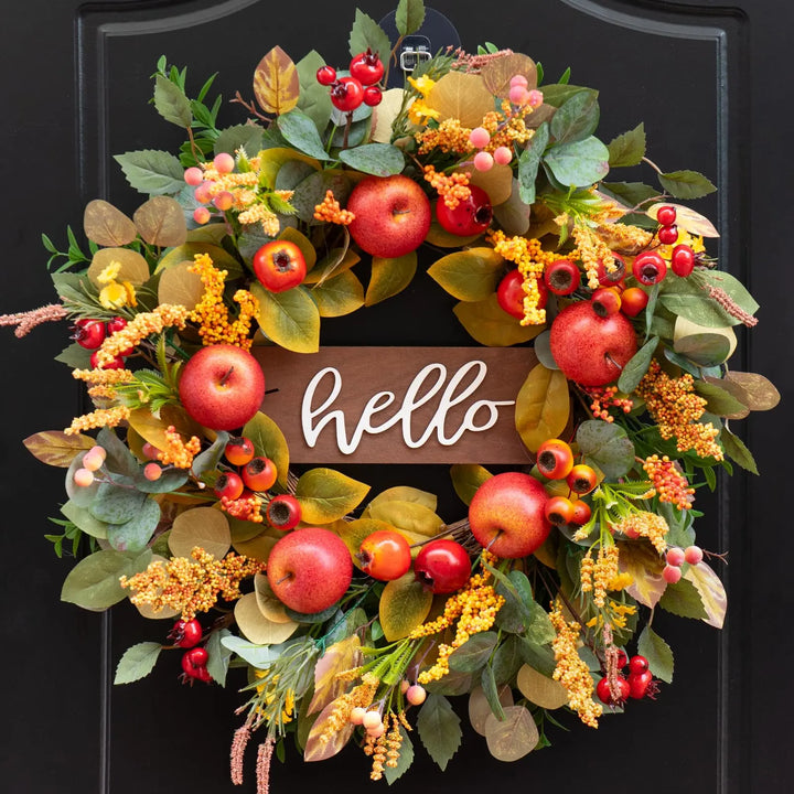 Fall Wreath for Front Door 24 Inch, Autumn Rustic Harvest Apple Wreath