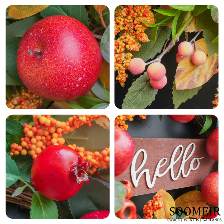 Fall Wreath for Front Door 24 Inch, Autumn Rustic Harvest Apple Wreath