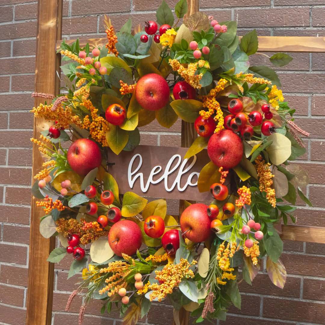Fall Wreath for Front Door 24 Inch, Autumn Rustic Harvest Apple Wreath