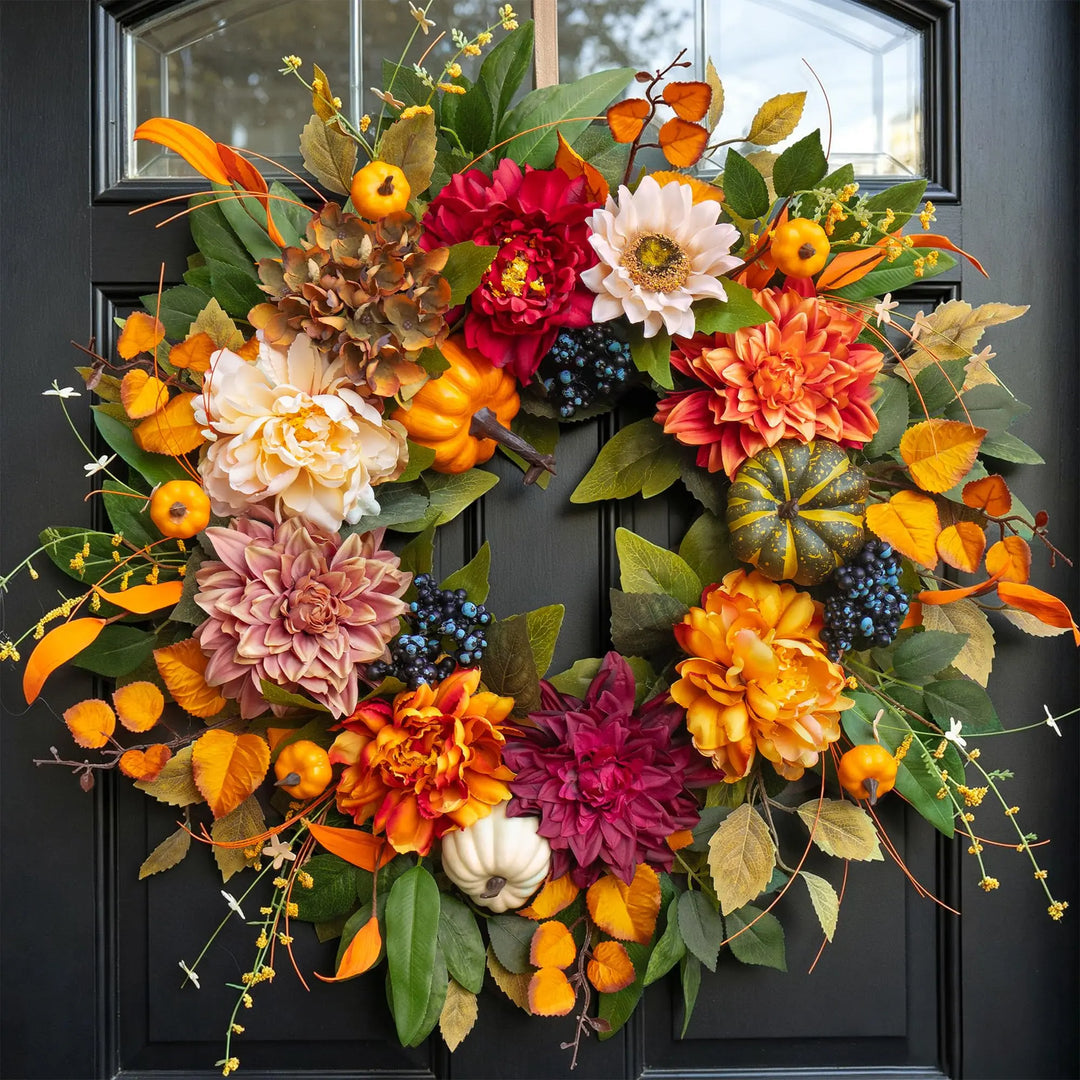 Fall Wreaths for Front Door 24 Inch, Rustic Farmhouse Harvest Autumn Wreath