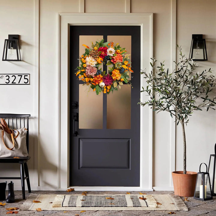 Fall Wreaths for Front Door 24 Inch, Rustic Farmhouse Harvest Autumn Wreath