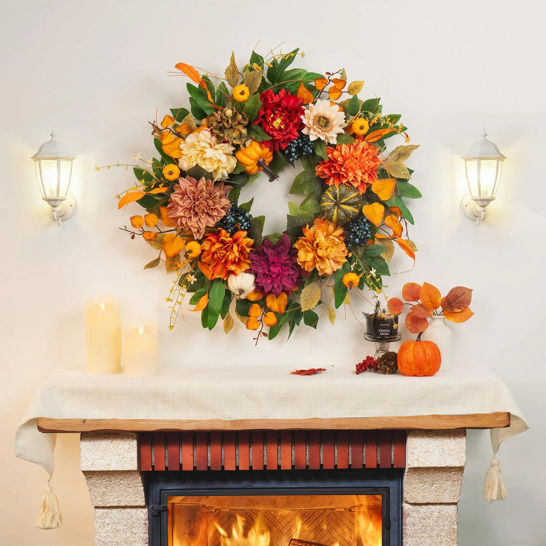 Fall Wreaths for Front Door 24 Inch, Rustic Farmhouse Harvest Autumn Wreath