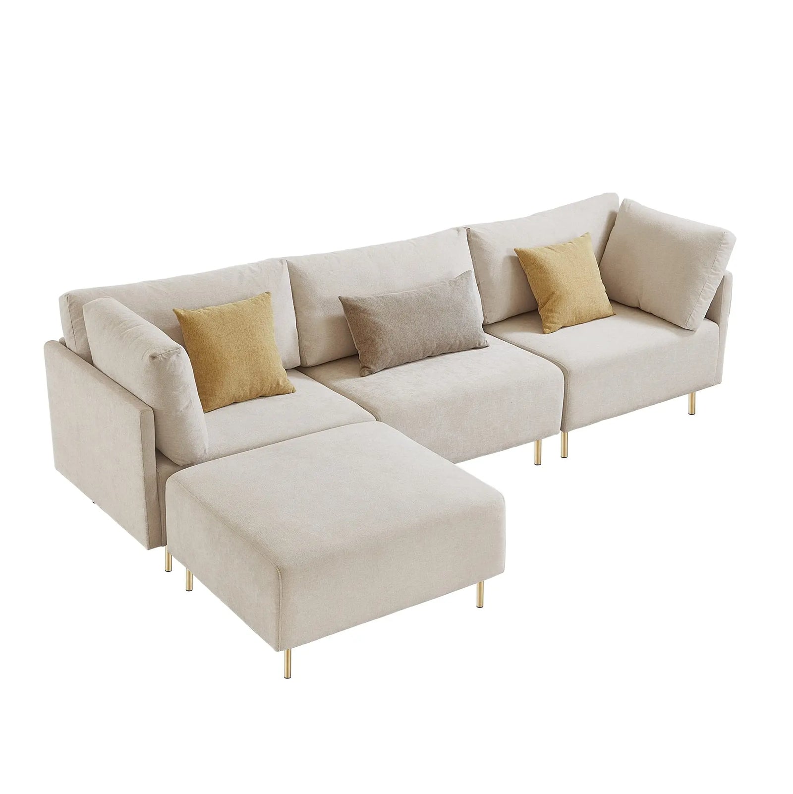 Familymill 108'' L-Shaped Modular Sofa Set - L Shape Modern Convertible Sofa with Reversible Chaise, Ottoman and Pillows - Beige 
