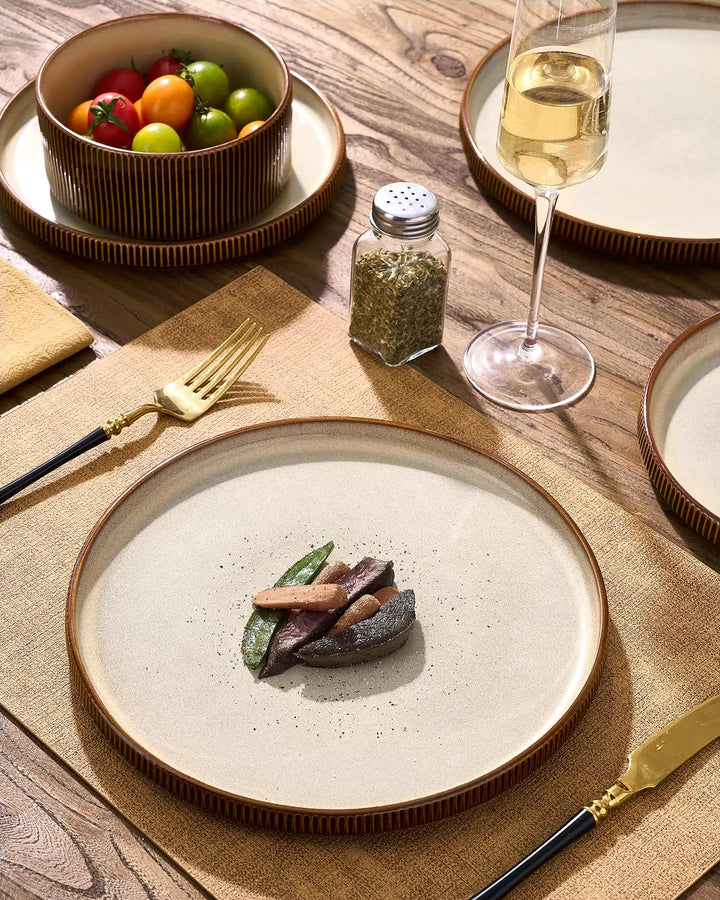 Famiware Premium Dinnerware Set for 4, Reactive Glaze Plates and Bowls Sets