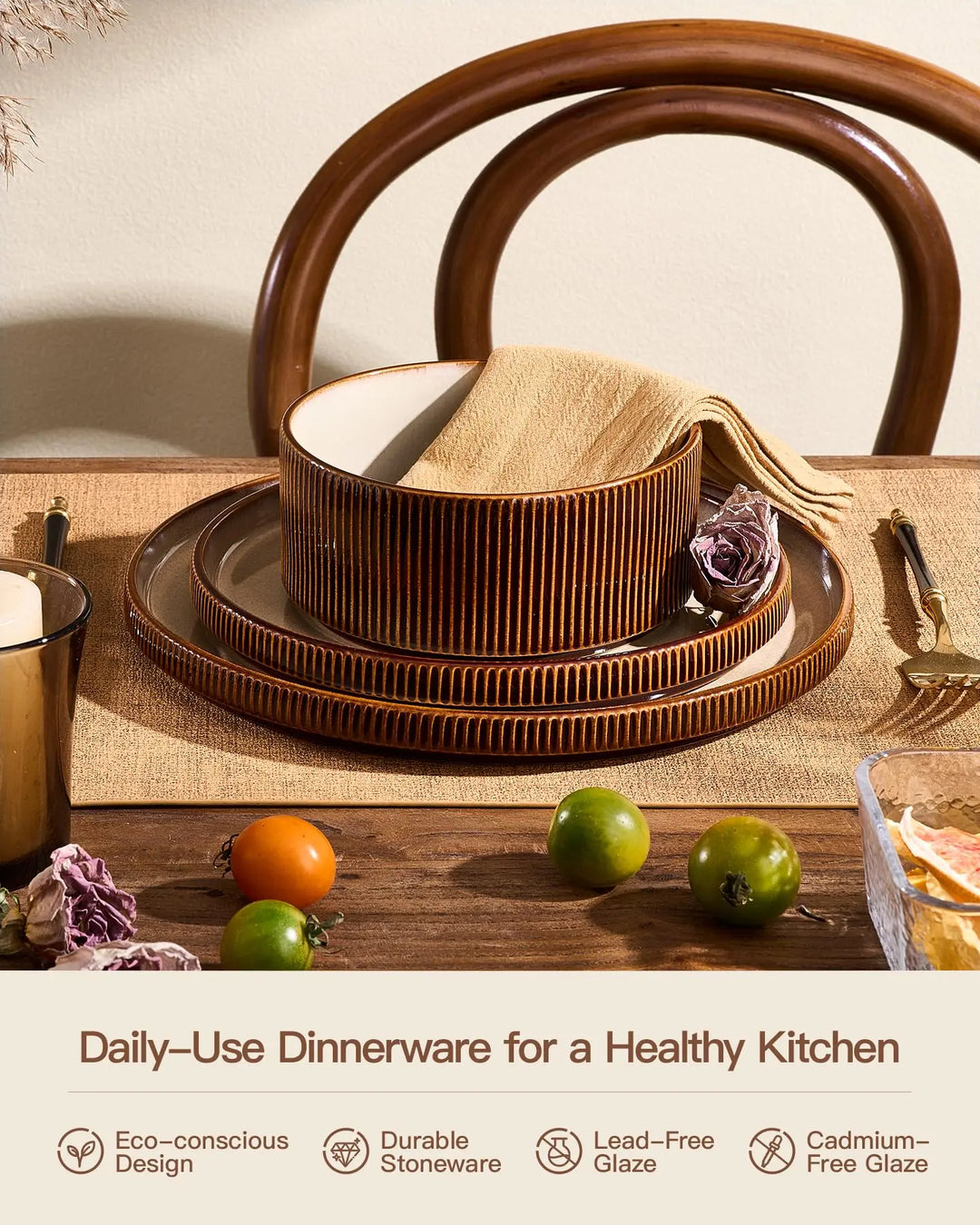 Famiware Premium Dinnerware Set for 4, Reactive Glaze Plates and Bowls Sets