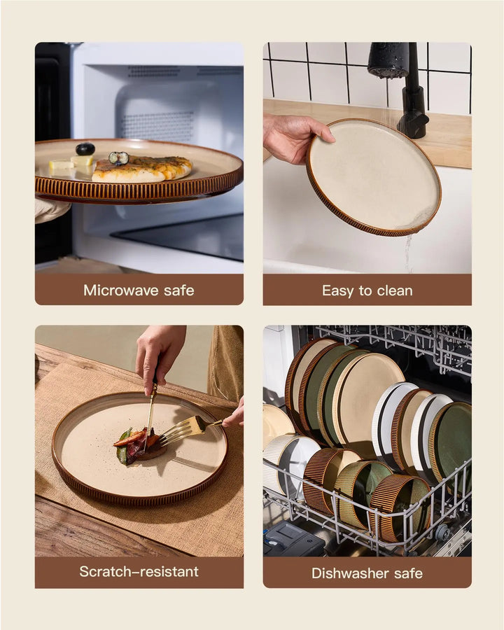 Famiware Premium Dinnerware Set for 4, Reactive Glaze Plates and Bowls Sets