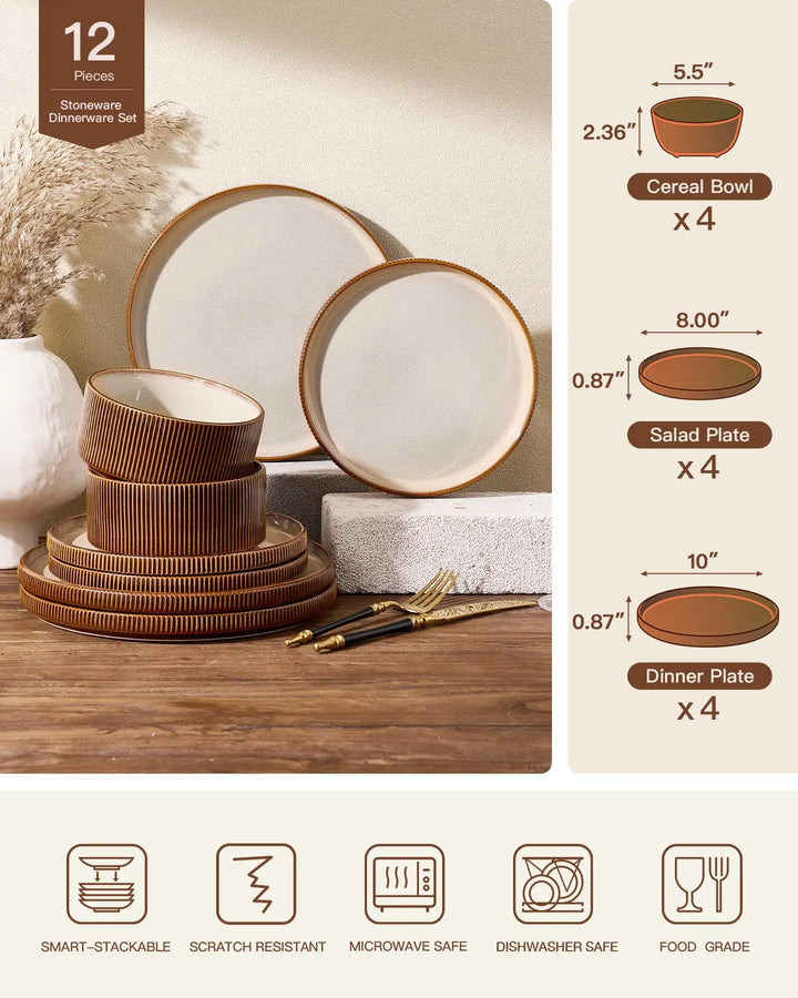 Famiware Premium Dinnerware Set for 4, Reactive Glaze Plates and Bowls Sets
