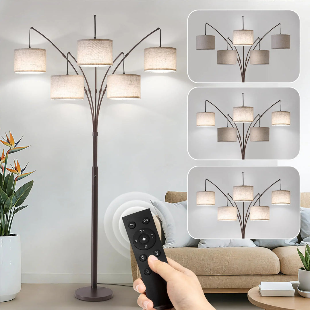 Fansdrick Dimmable Floor Lamp - Arc Floor Lamps for Living Room, 4000LM Super Bright Modern Tall Standing Lamp with Black Shades &amp; Heavy Base, Mid Century Tree Floor Lamp for Bedroom Office 