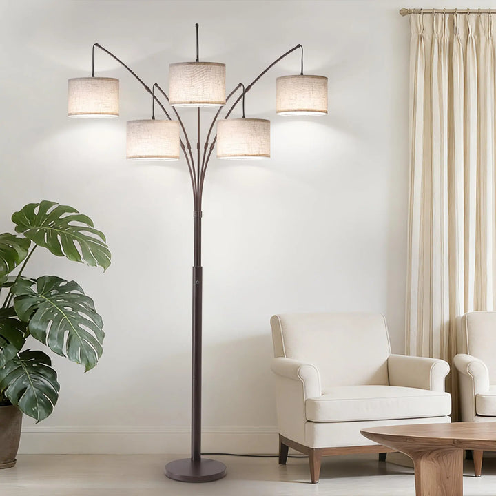 Fansdrick Dimmable Floor Lamp - Arc Floor Lamps for Living Room, 4000LM Super Bright Modern Tall Standing Lamp with Black Shades &amp; Heavy Base, Mid Century Tree Floor Lamp for Bedroom Office 