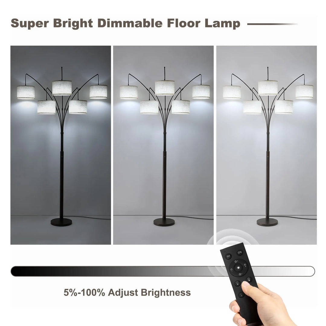 Fansdrick Dimmable Floor Lamp - Arc Floor Lamps for Living Room, 4000LM Super Bright Modern Tall Standing Lamp with Black Shades &amp; Heavy Base, Mid Century Tree Floor Lamp for Bedroom Office 