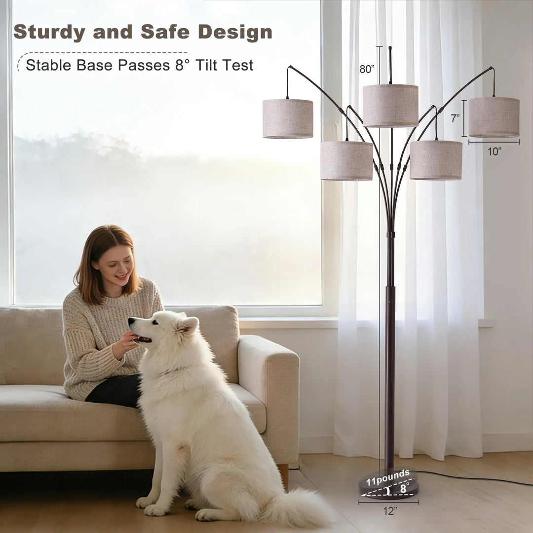 Fansdrick Dimmable Floor Lamp - Arc Floor Lamps for Living Room, 4000LM Super Bright Modern Tall Standing Lamp with Black Shades &amp; Heavy Base, Mid Century Tree Floor Lamp for Bedroom Office 