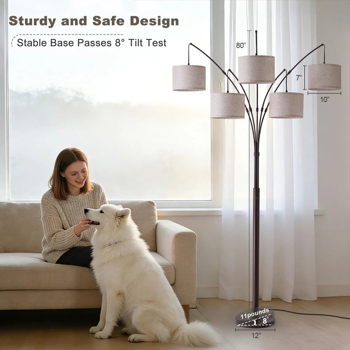 Fansdrick Dimmable Floor Lamp - Arc Floor Lamps for Living Room, 4000LM Super Bright Modern Tall Standing Lamp with Black Shades &amp; Heavy Base, Mid Century Tree Floor Lamp for Bedroom Office 