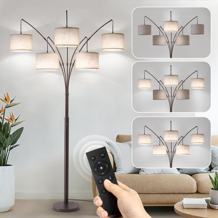 Fansdrick Dimmable Floor Lamp - Arc Floor Lamps for Living Room, 4000LM Super Bright Modern Tall Standing Lamp with Black Shades &amp; Heavy Base, Mid Century Tree Floor Lamp for Bedroom Office 