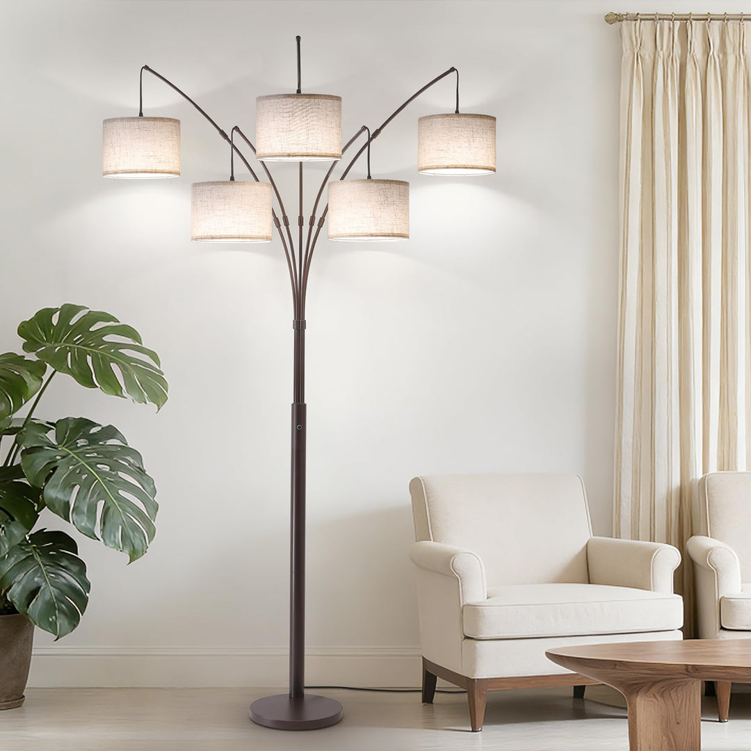 Fansdrick Dimmable Floor Lamp - Arc Floor Lamps for Living Room, 4000LM Super Bright Modern Tall Standing Lamp with Black Shades &amp; Heavy Base, Mid Century Tree Floor Lamp for Bedroom Office 