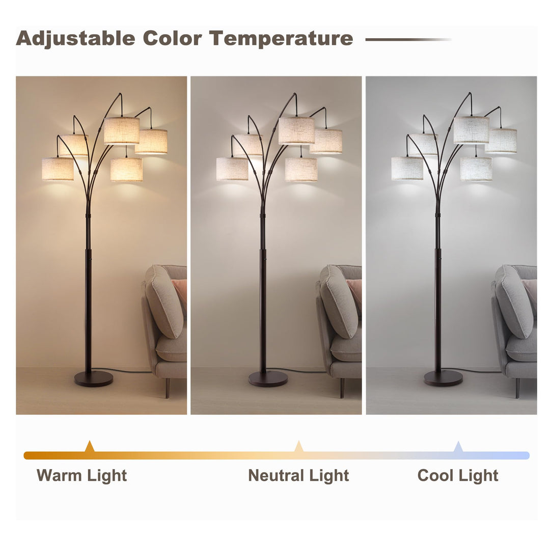 Fansdrick Dimmable Floor Lamp - Arc Floor Lamps for Living Room, 4000LM Super Bright Modern Tall Standing Lamp with Black Shades &amp; Heavy Base, Mid Century Tree Floor Lamp for Bedroom Office 