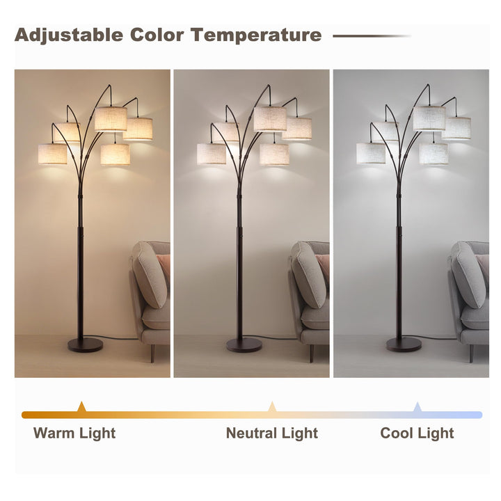 Fansdrick Dimmable Floor Lamp - Arc Floor Lamps for Living Room, 4000LM Super Bright Modern Tall Standing Lamp with Black Shades &amp; Heavy Base, Mid Century Tree Floor Lamp for Bedroom Office 