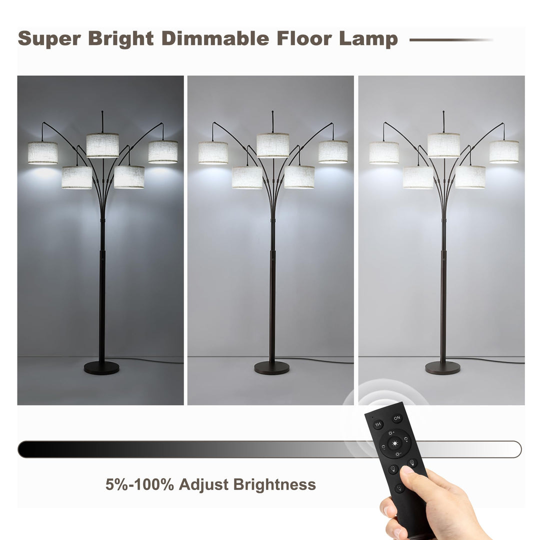 Fansdrick Dimmable Floor Lamp - Arc Floor Lamps for Living Room, 4000LM Super Bright Modern Tall Standing Lamp with Black Shades &amp; Heavy Base, Mid Century Tree Floor Lamp for Bedroom Office 