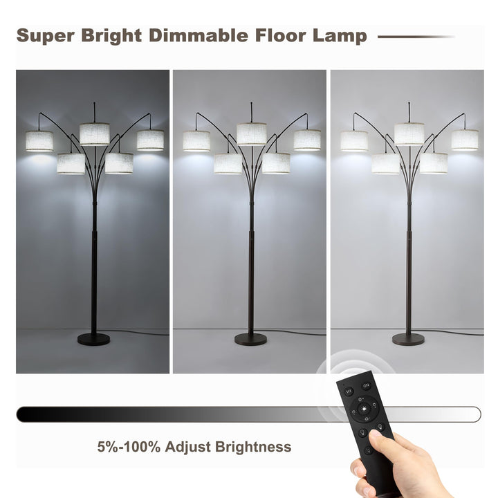 Fansdrick Dimmable Floor Lamp - Arc Floor Lamps for Living Room, 4000LM Super Bright Modern Tall Standing Lamp with Black Shades &amp; Heavy Base, Mid Century Tree Floor Lamp for Bedroom Office 