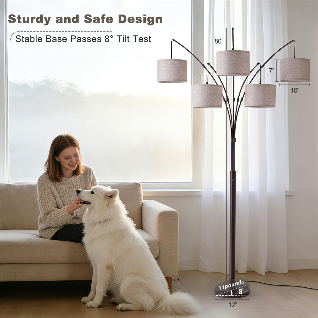 Fansdrick Dimmable Floor Lamp - Arc Floor Lamps for Living Room, 4000LM Super Bright Modern Tall Standing Lamp with Black Shades &amp; Heavy Base, Mid Century Tree Floor Lamp for Bedroom Office 