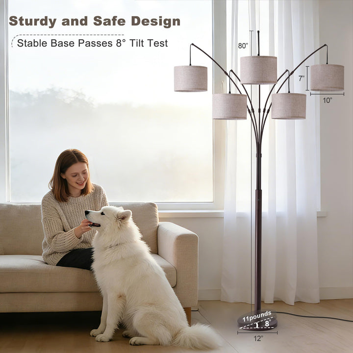 Fansdrick Dimmable Floor Lamp - Arc Floor Lamps for Living Room, 4000LM Super Bright Modern Tall Standing Lamp with Black Shades &amp; Heavy Base, Mid Century Tree Floor Lamp for Bedroom Office 