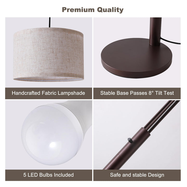 Fansdrick Dimmable Floor Lamp - Arc Floor Lamps for Living Room, 4000LM Super Bright Modern Tall Standing Lamp with Black Shades &amp; Heavy Base, Mid Century Tree Floor Lamp for Bedroom Office 