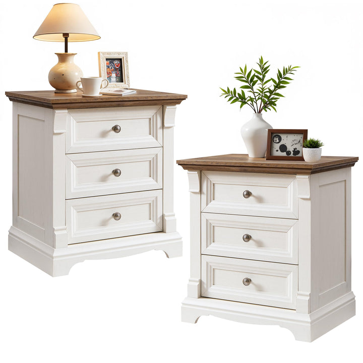 Farmhouse 26"H Nightstand Set of 2, 23.6"W End Table with Charging Station 