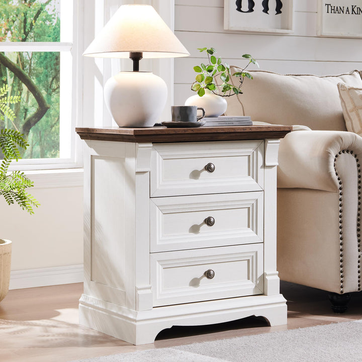 Farmhouse 26"H Nightstand Set of 2, 23.6"W End Table with Charging Station 